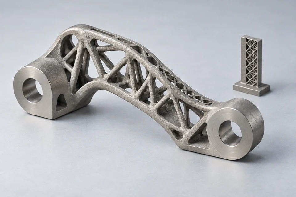 Metal AM demonstration geometry. Editorial illustration; not a qualified production part.