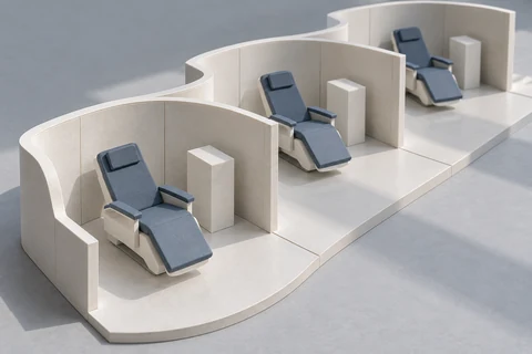 A treatment-space study model. Editorial illustration; not a clinical facility design.