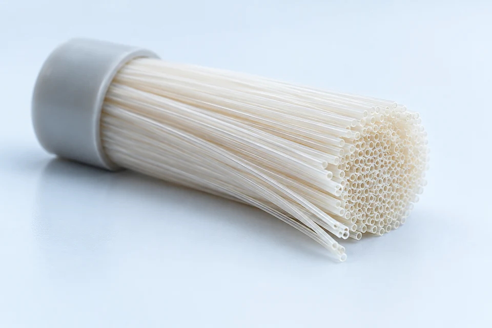 A conceptual hollow-fibre membrane bundle. Editorial illustration; not a clinical device specification.