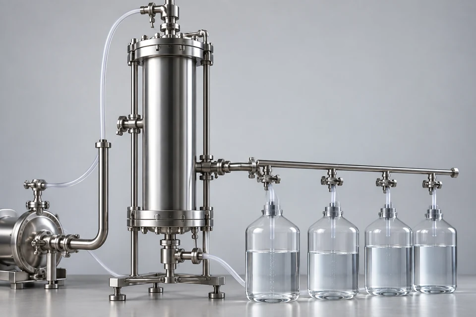 Purification and collected fractions. Process illustration; no measured purity or facility is implied.