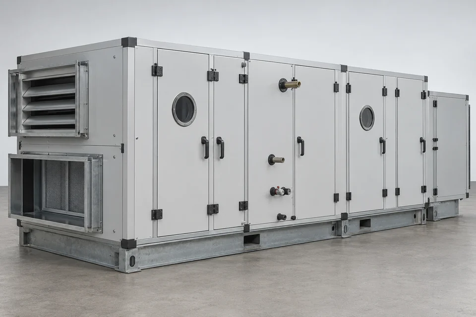 industrial air handling unit with complete modular enclosure and service doors