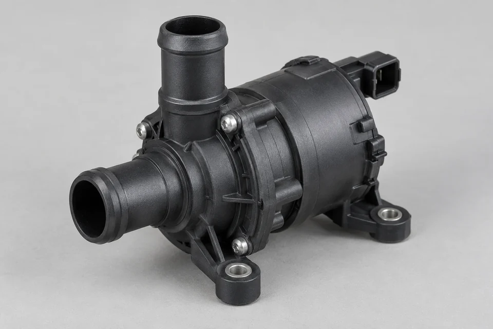 automotive electric water cooling pump with polymer housing and hose fittings