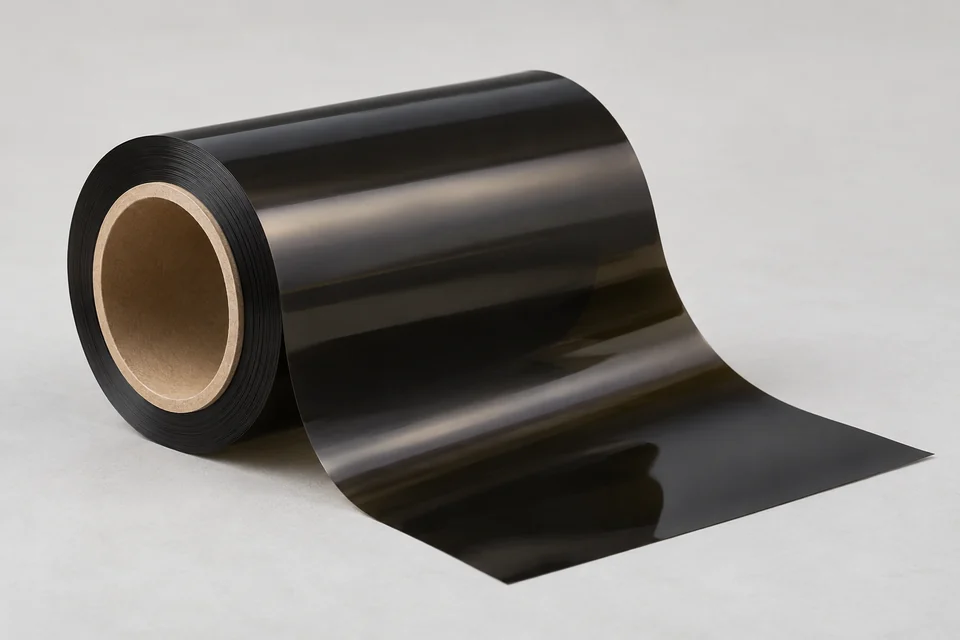 black polyimide film roll with thin flexible dark sheet