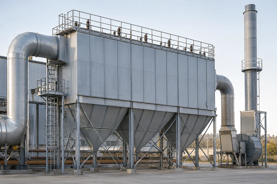 industrial electrostatic precipitator metal housing in a process exhaust installation