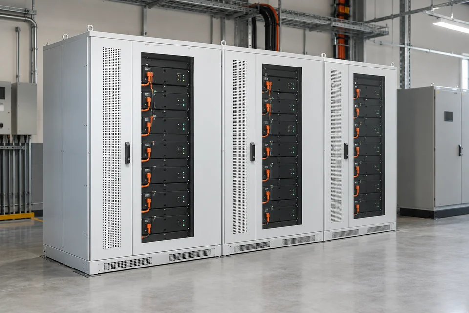 battery energy storage cabinets in a clean industrial installation