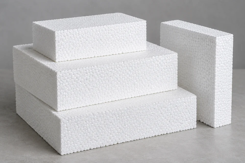 expanded polystyrene foam blocks with clearly visible bead texture