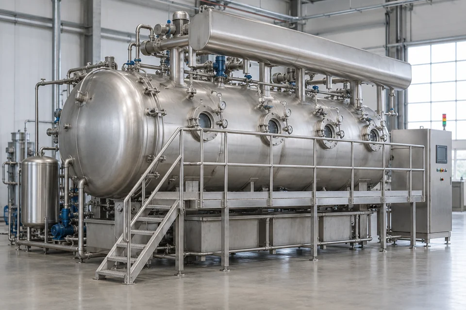 textile fabric dyeing machine with stainless pressure vessel and service platform