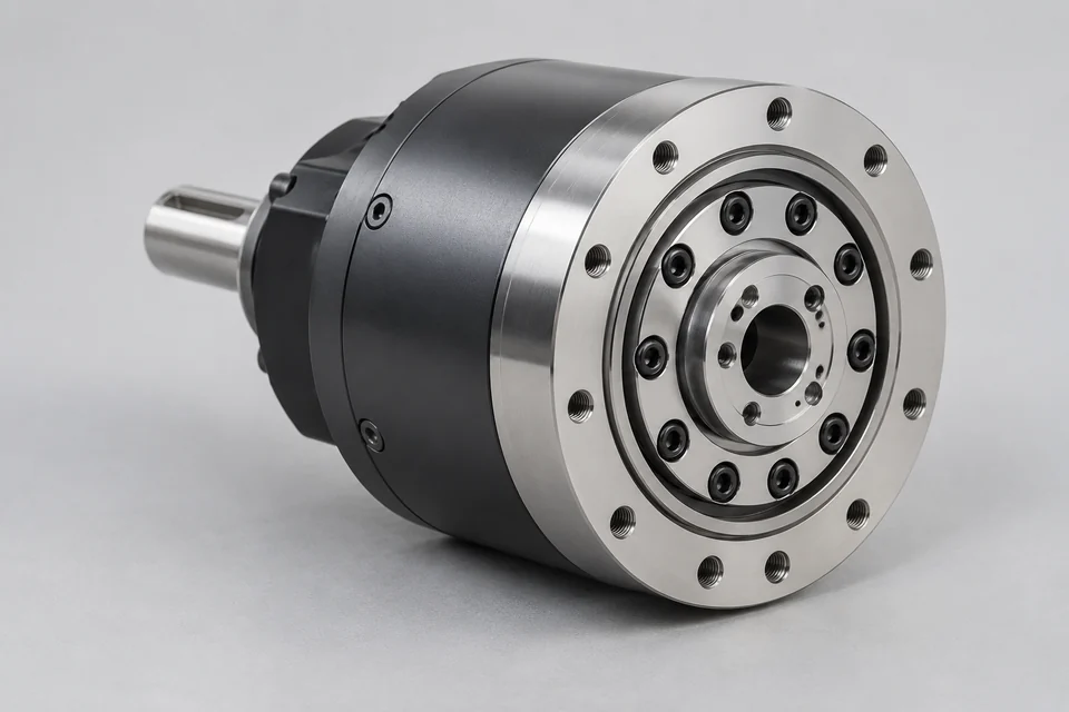 compact strain wave gearbox with complete external housing, output flange and input shaft