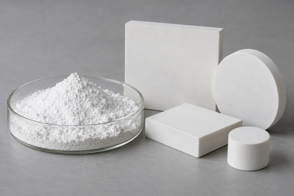 hexagonal boron nitride white powder and pressed ceramic blocks