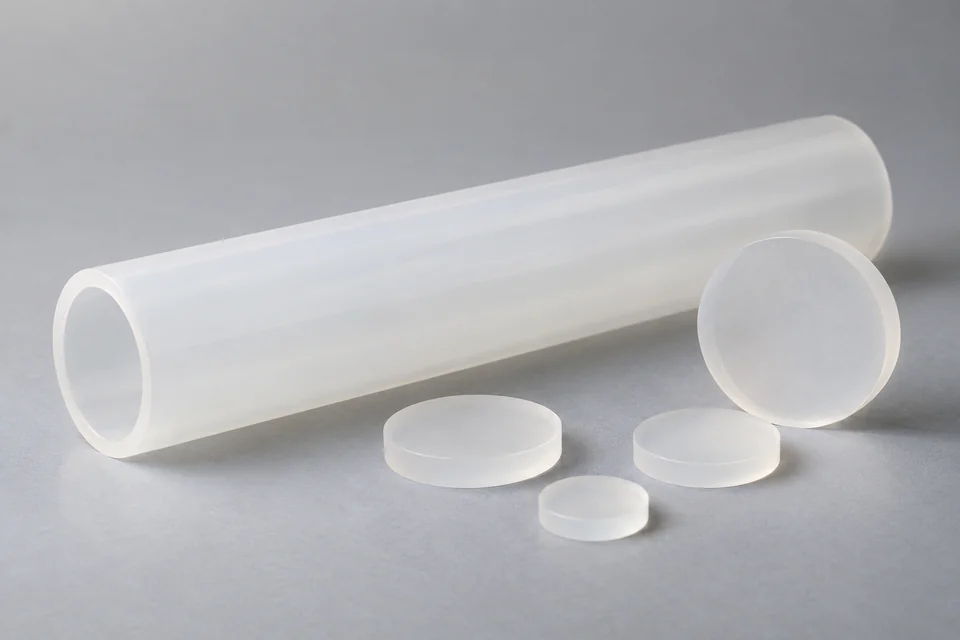 high-purity translucent alumina ceramic tube and small discs with subtle translucency