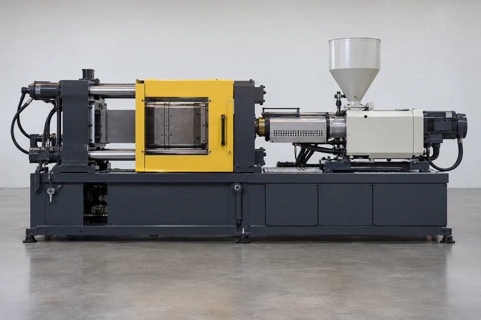 horizontal rubber injection moulding machine with closed heated mould area and feed unit