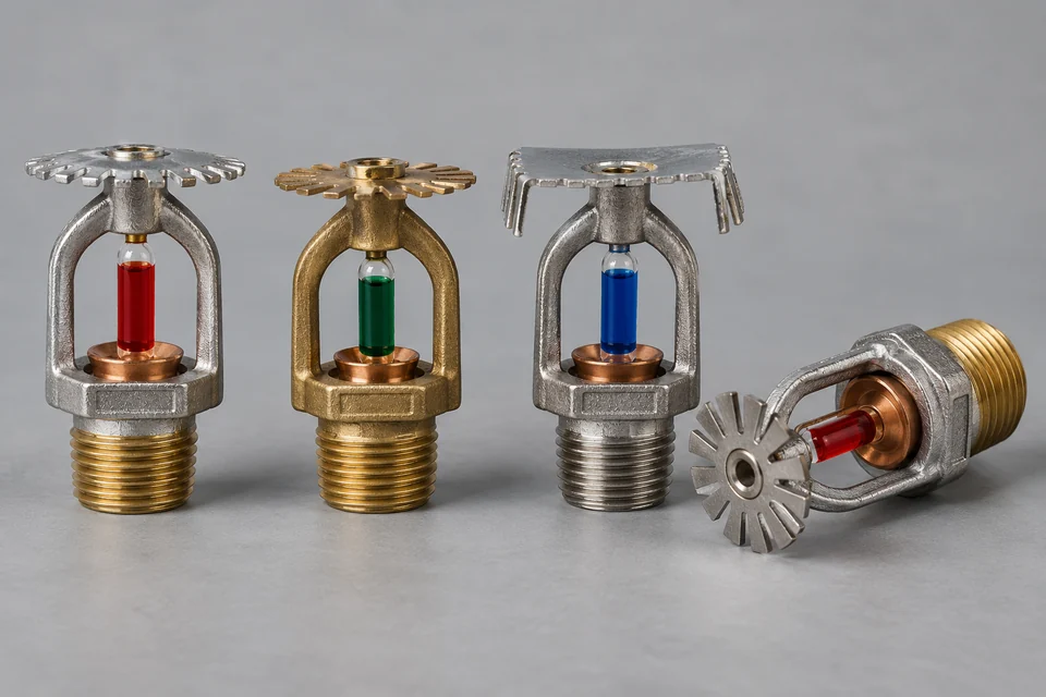 industrial fire sprinkler heads with glass bulbs and metal frames