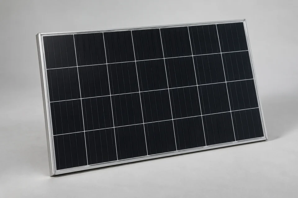 perovskite solar panel sample with dark photovoltaic cells, representative unbranded configuration