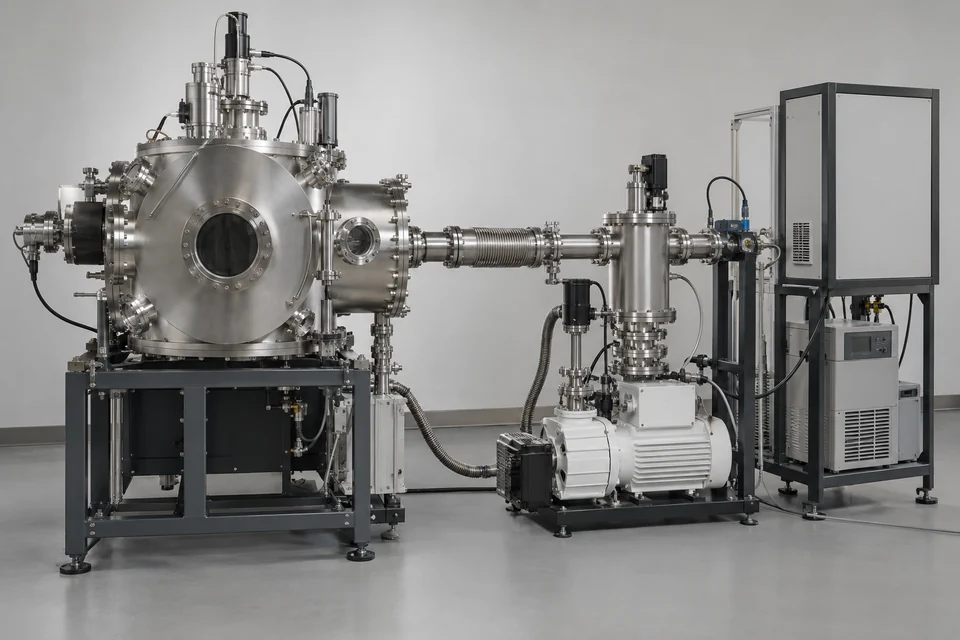 physical vapour deposition equipment with vacuum chamber and complete pumping connections