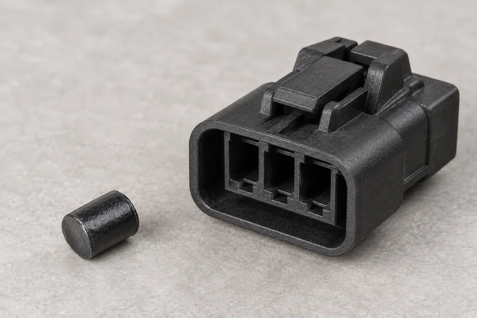 Representative moulded connector housing in a PPS application.