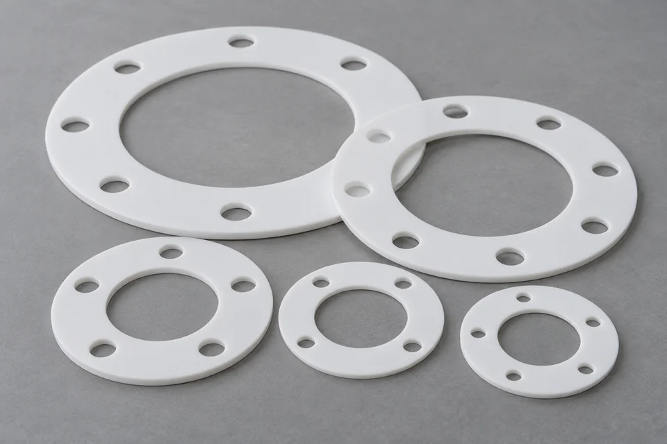white PTFE flat flange gaskets with realistic bolt holes