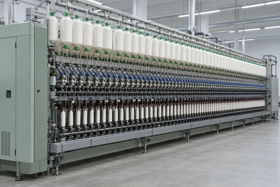 ring spinning textile machine with rows of spindle assemblies