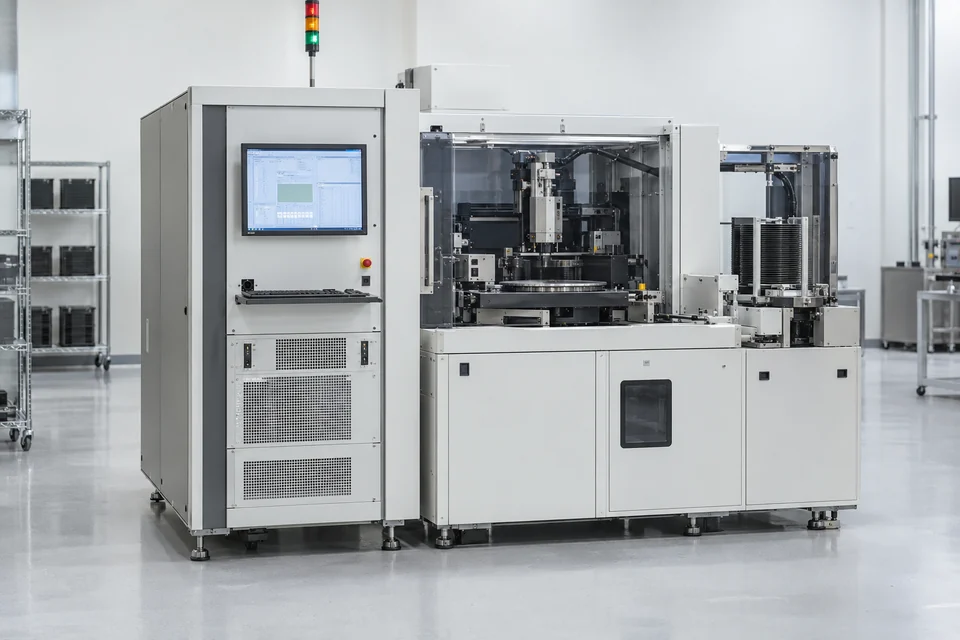 semiconductor automated electrical test equipment cabinet and device handler in clean production setting
