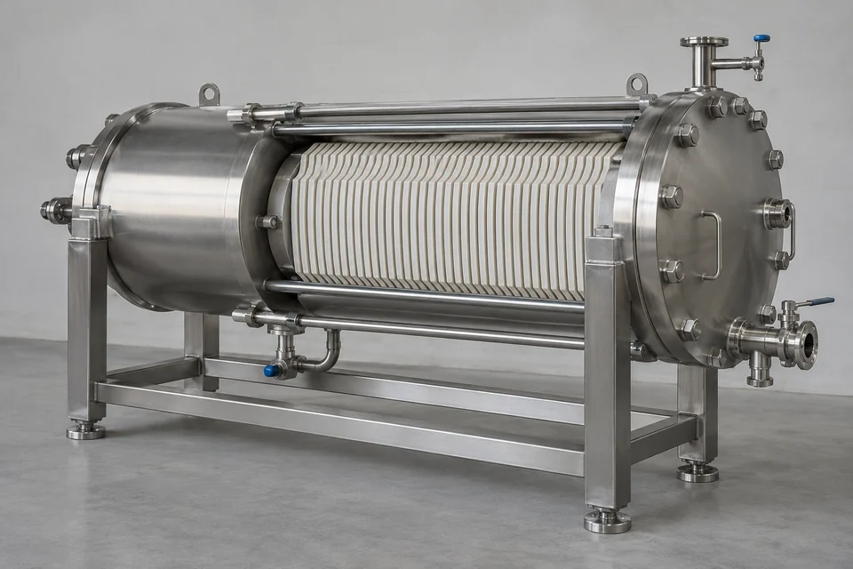 stainless enclosed horizontal plate sparkler filter press with bolted cylindrical housing