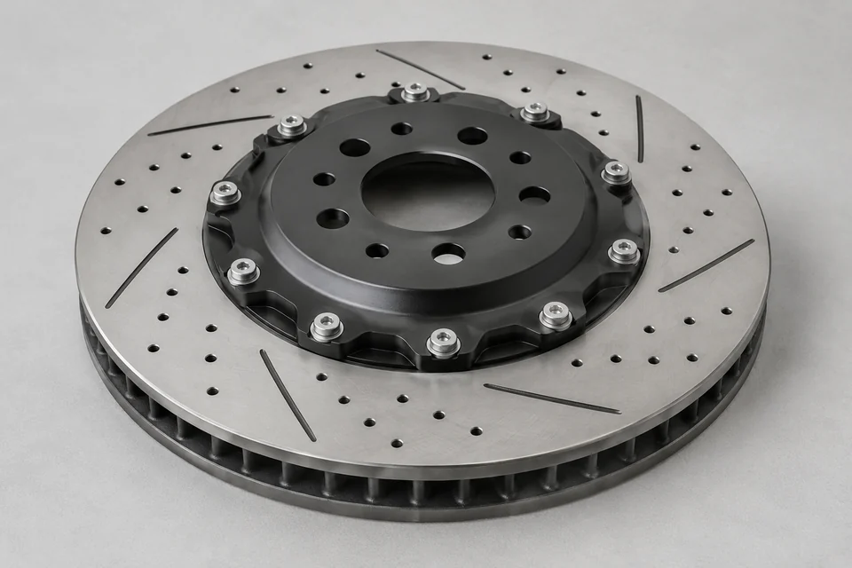 two-piece automotive brake disc with separate rotor ring and central hat assembled