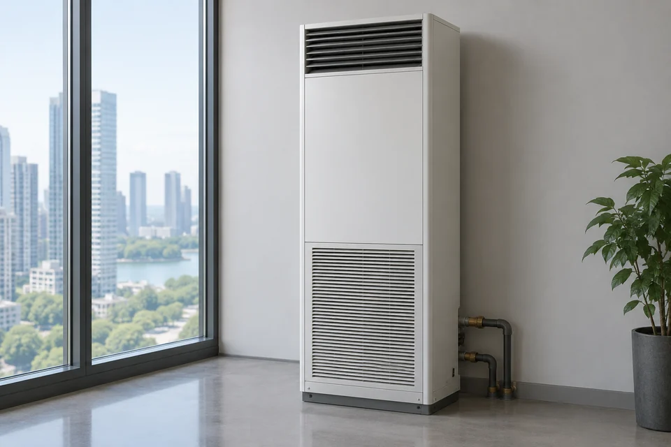 vertical high-rise fan coil unit with compact upright enclosure