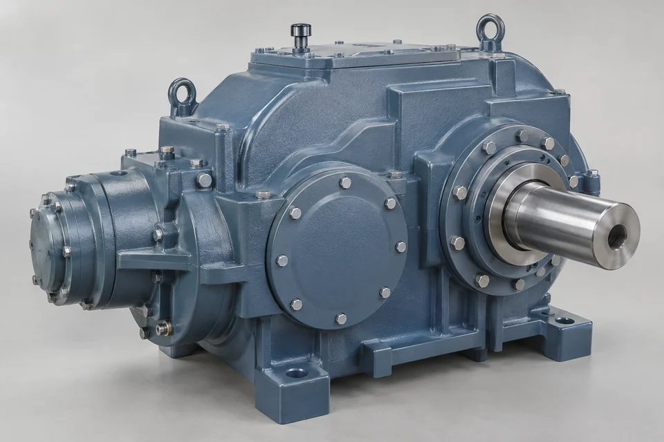 wind turbine generator gearbox with intact metal housing and shaft