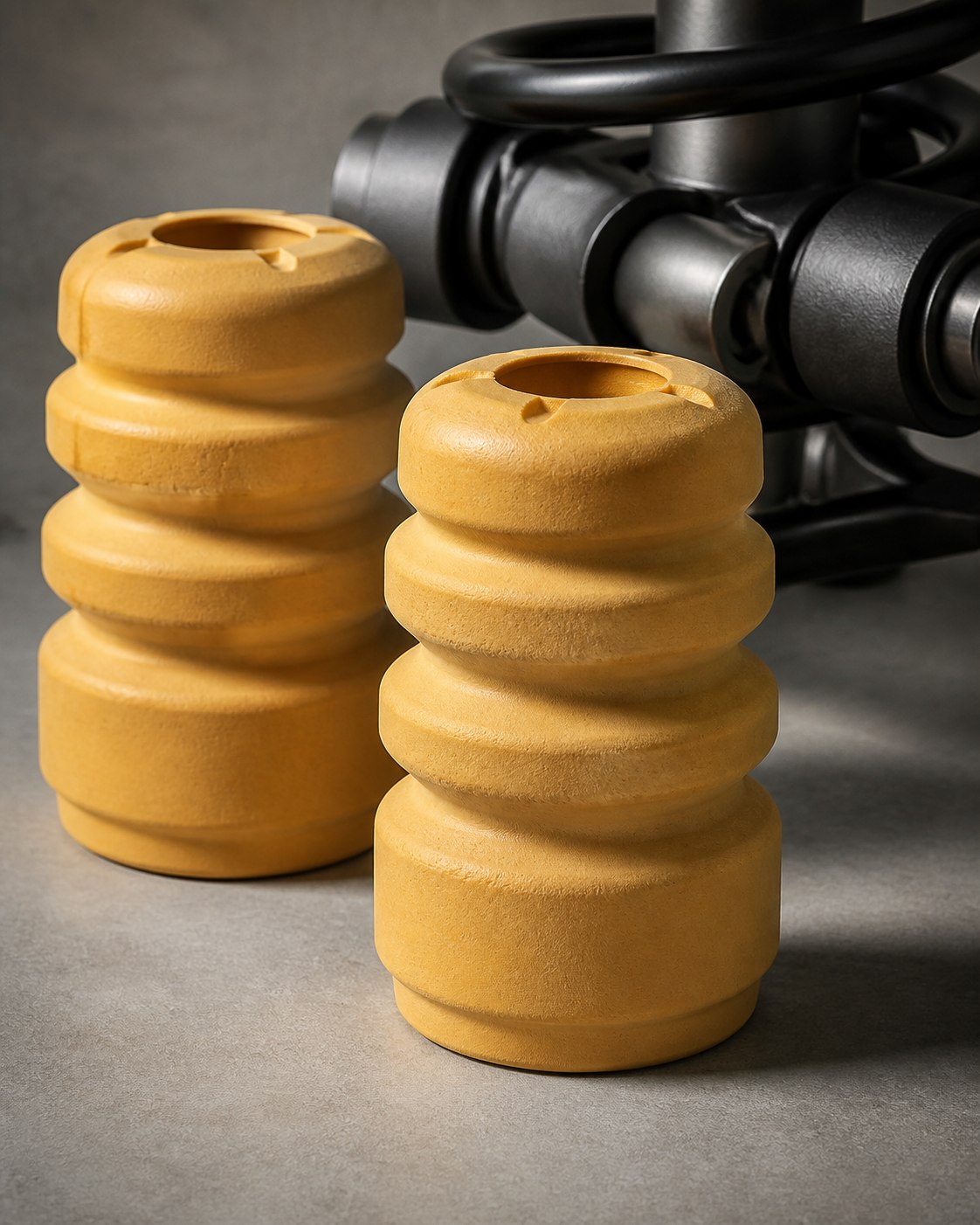 Editorial illustration of yellow suspension compression stops