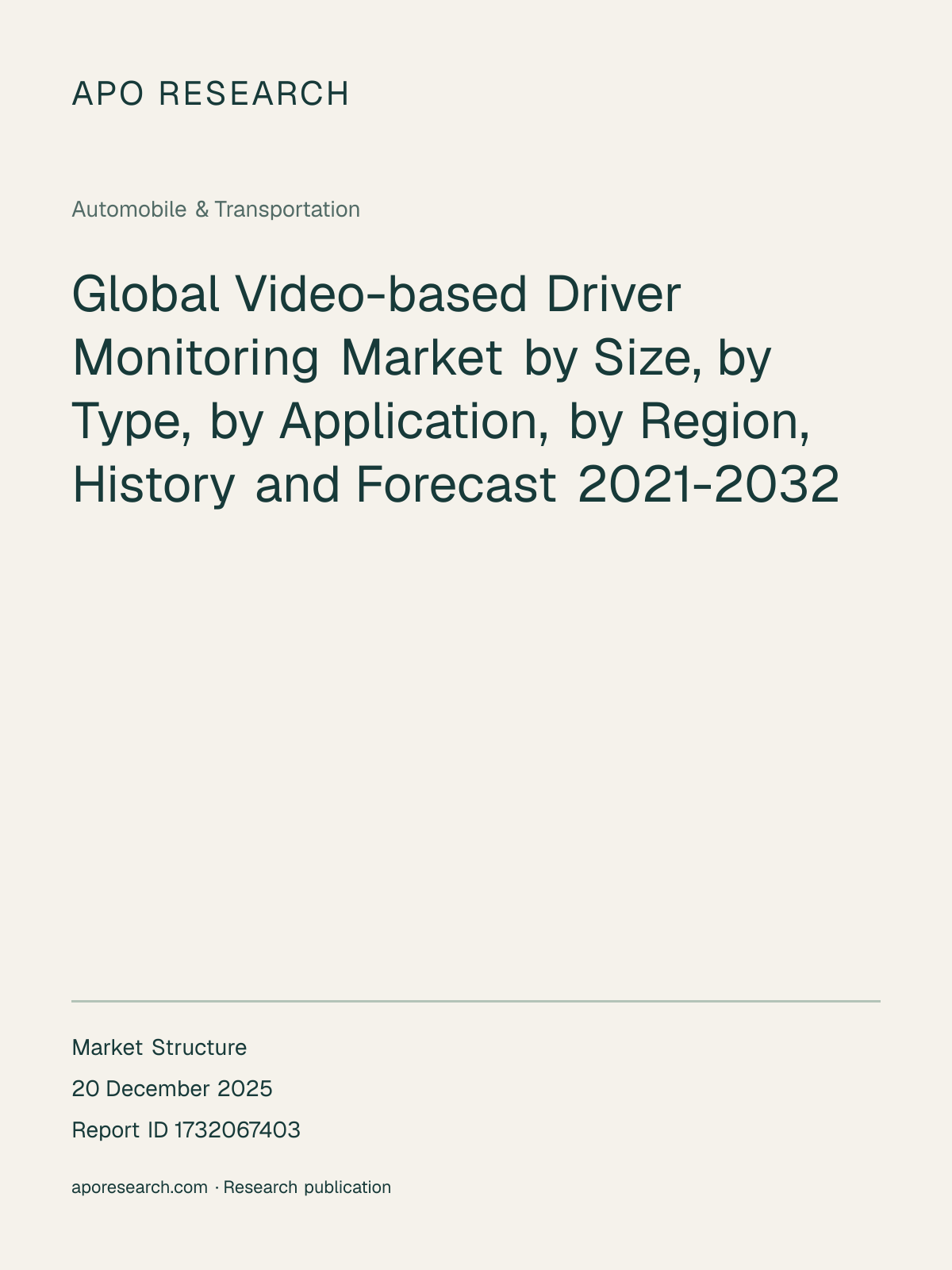 Global Video-based Driver Monitoring Market by Size, by Type, by Application, by Region, History and Forecast 2021-2032 — report cover