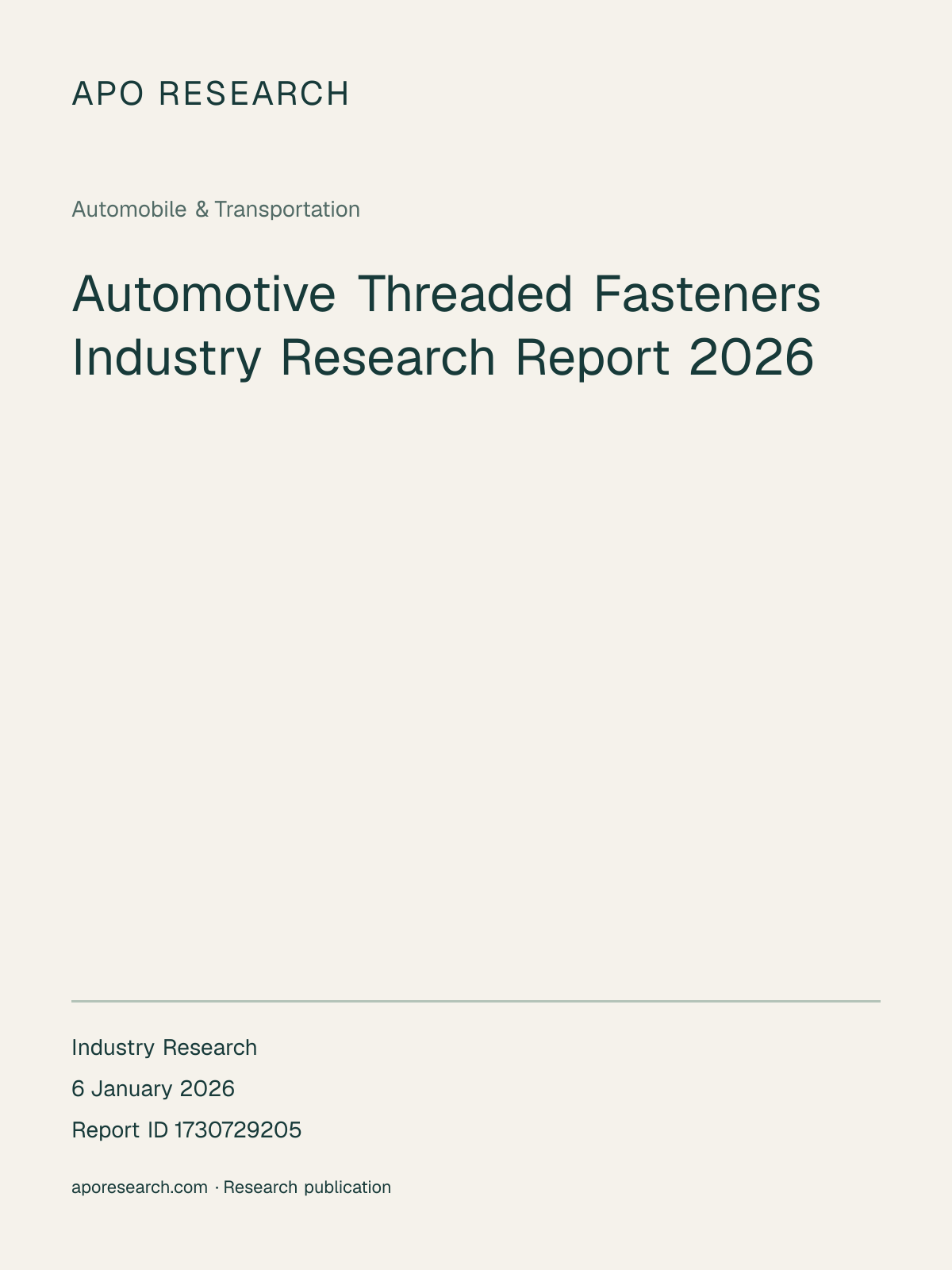 Automotive Threaded Fasteners Industry Research Report 2026 — report cover