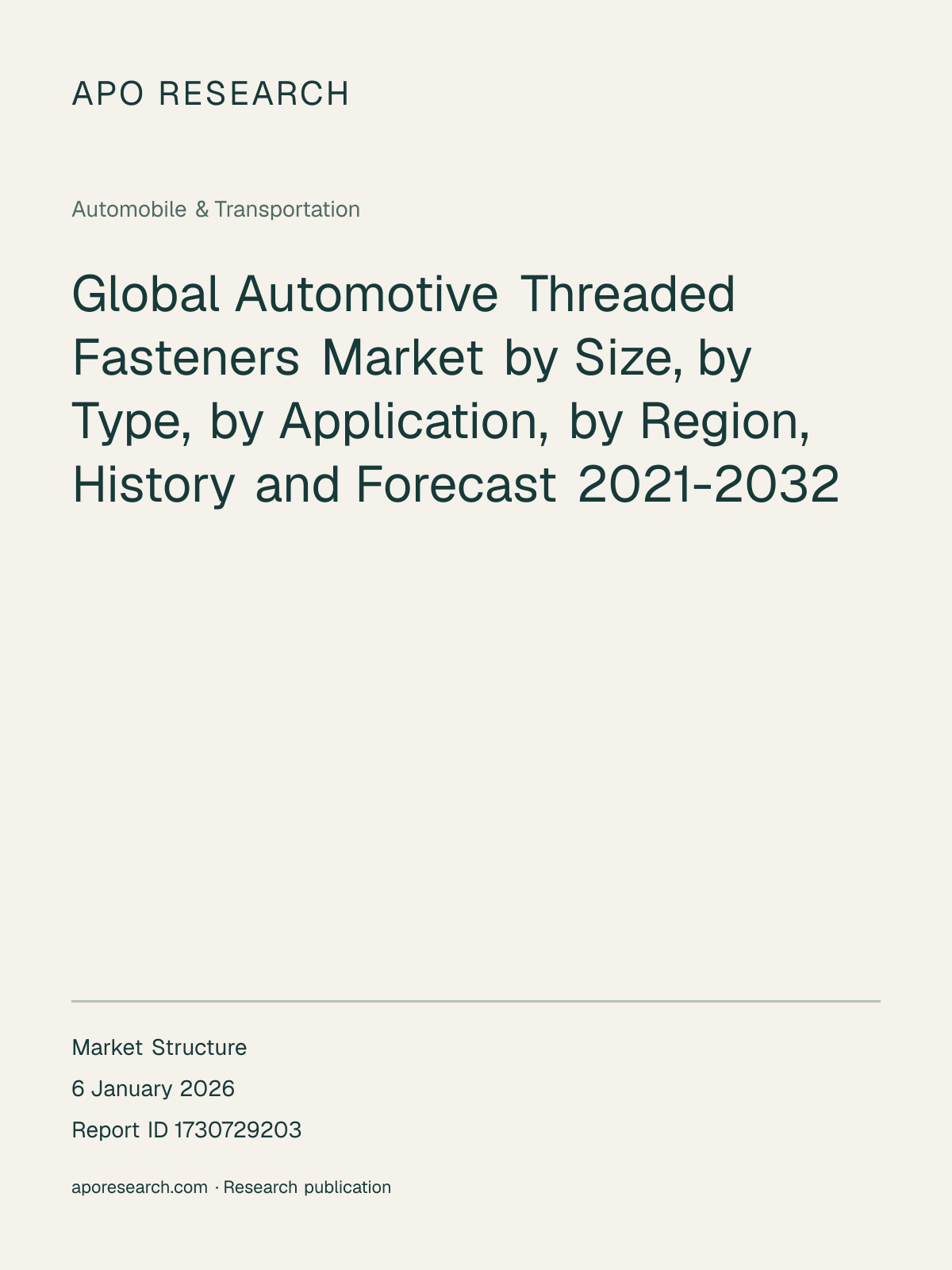 Global Automotive Threaded Fasteners Market by Size, by Type, by Application, by Region, History and Forecast 2021-2032 — report cover