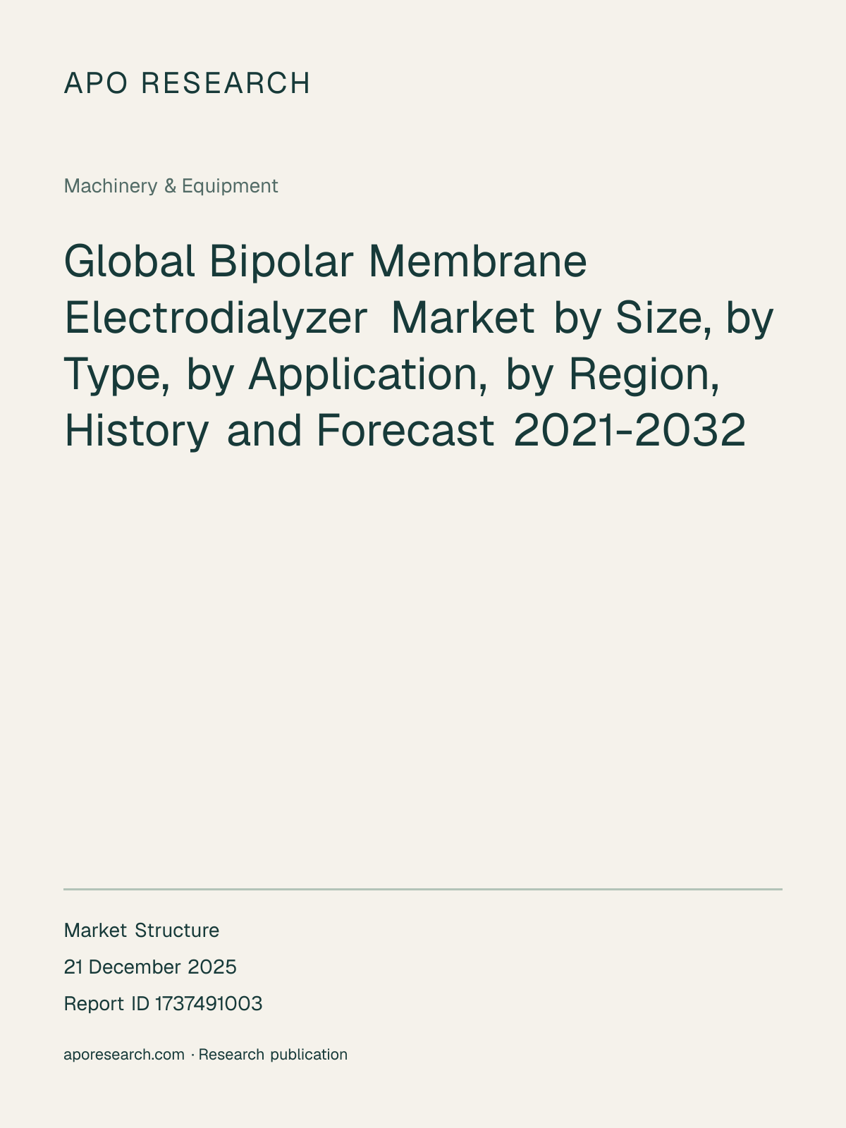 Global Bipolar Membrane Electrodialyzer Market by Size, by Type, by Application, by Region, History and Forecast 2021-2032 — report cover